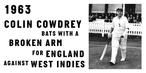 Cowdrey bats with a broken arm